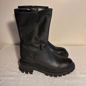 Schutz Juny Black Leather All Weather Chunky Lug Sole Tall Boots‎ Women's Size 8